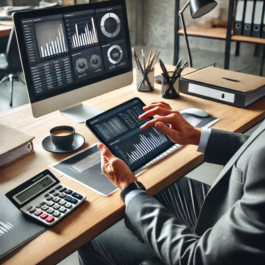 Un entrepreneur regarde sur son cellulaire son application comptable pour suivre ses chiffres en temps réel